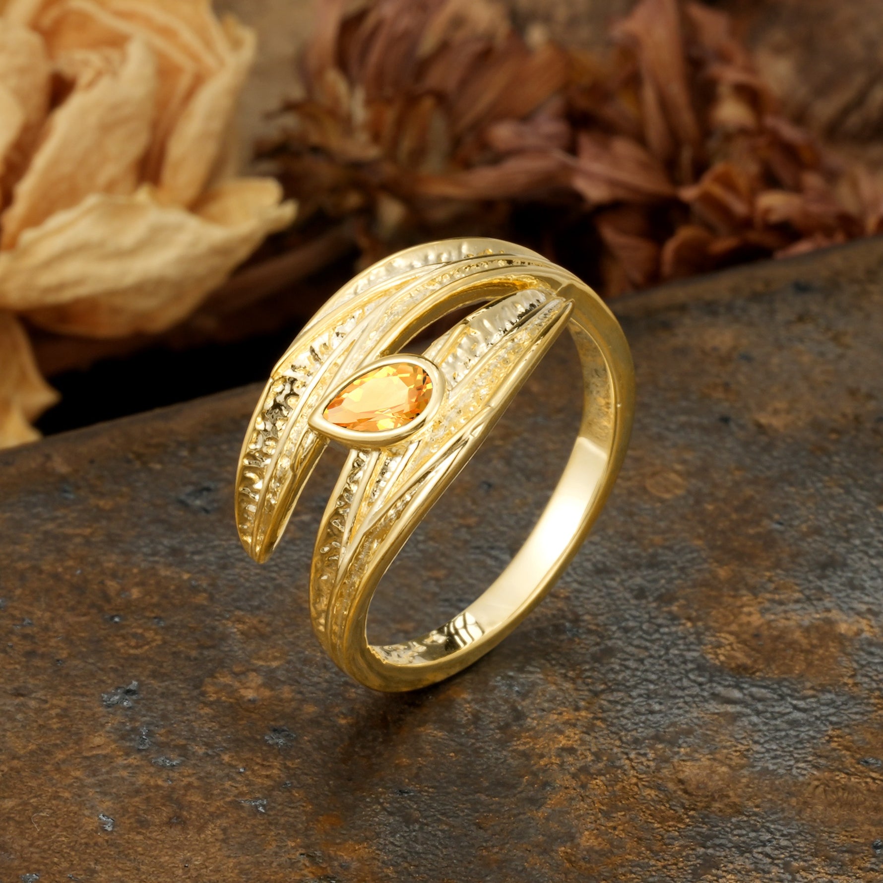 Nature-Inspired Inset Pear Cut Citrine Engagement Ring - Additional view