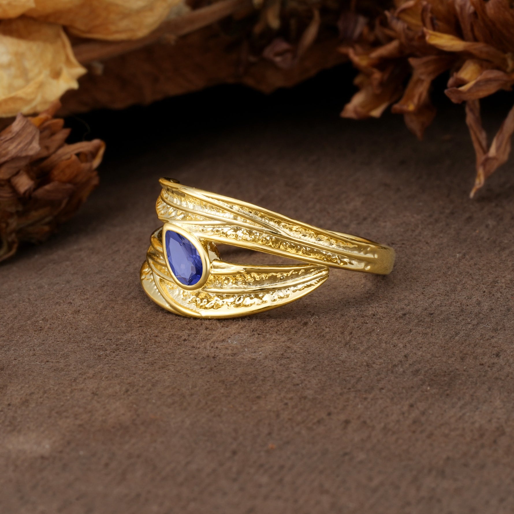 Nature-Inspired Inset Pear Cut Tanzanite Engagement Ring - Additional view