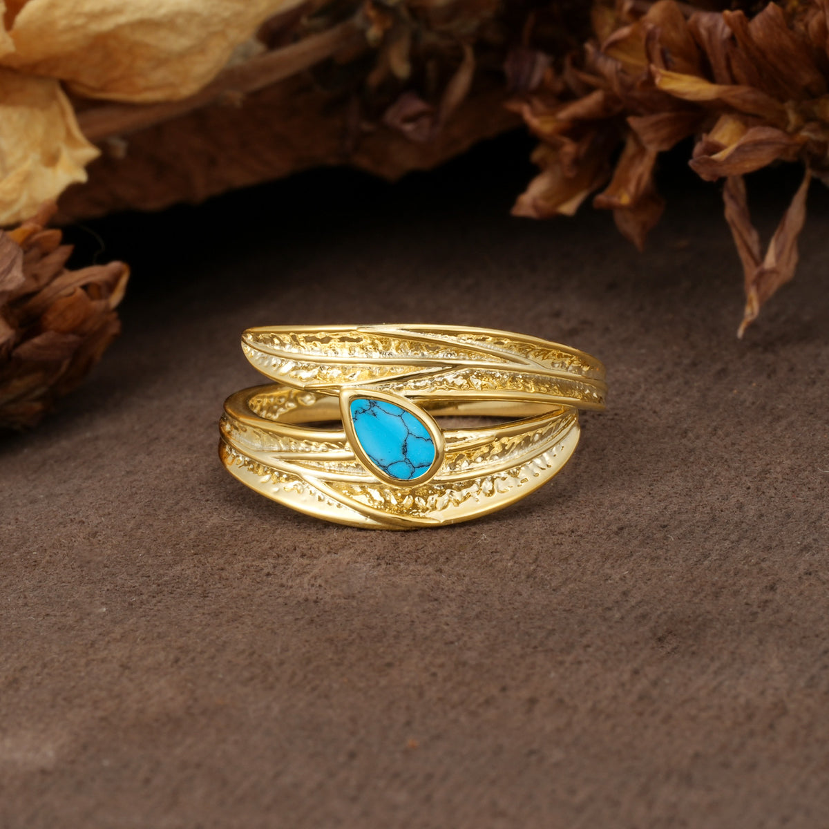 Nature-Inspired Inset Pear Cut Turquoise Engagement Ring - Additional view
