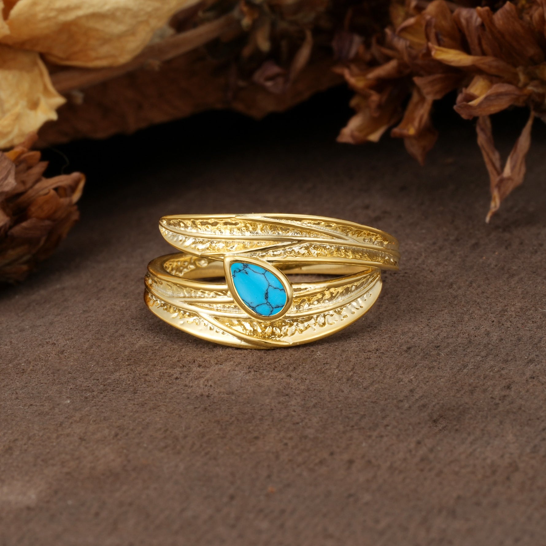 Nature-Inspired Inset Pear Cut Turquoise Engagement Ring - Additional view