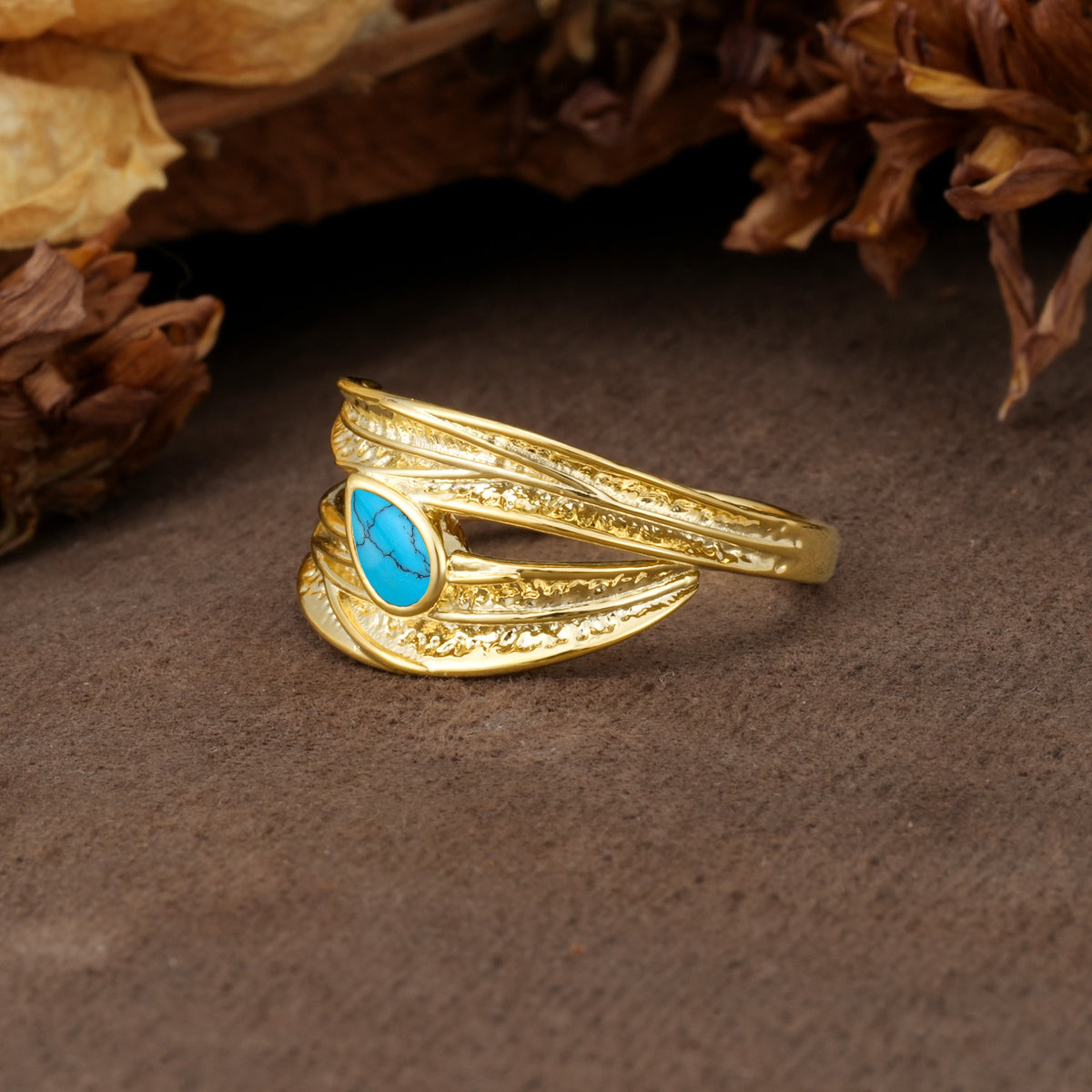 Nature-Inspired Inset Pear Cut Turquoise Engagement Ring - Additional view