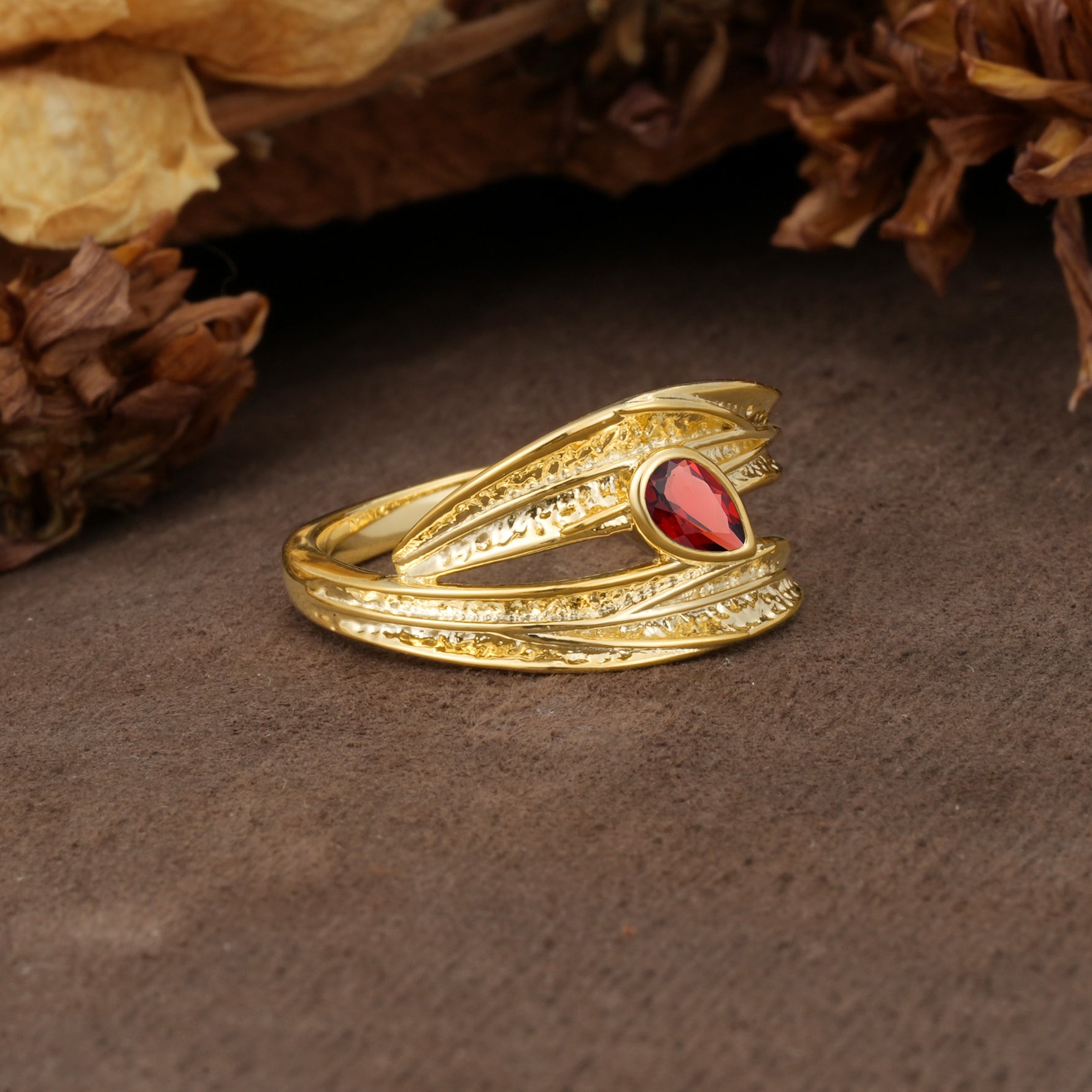 Nature-Inspired Inset Pear Cut Garnet Engagement Ring - Additional view