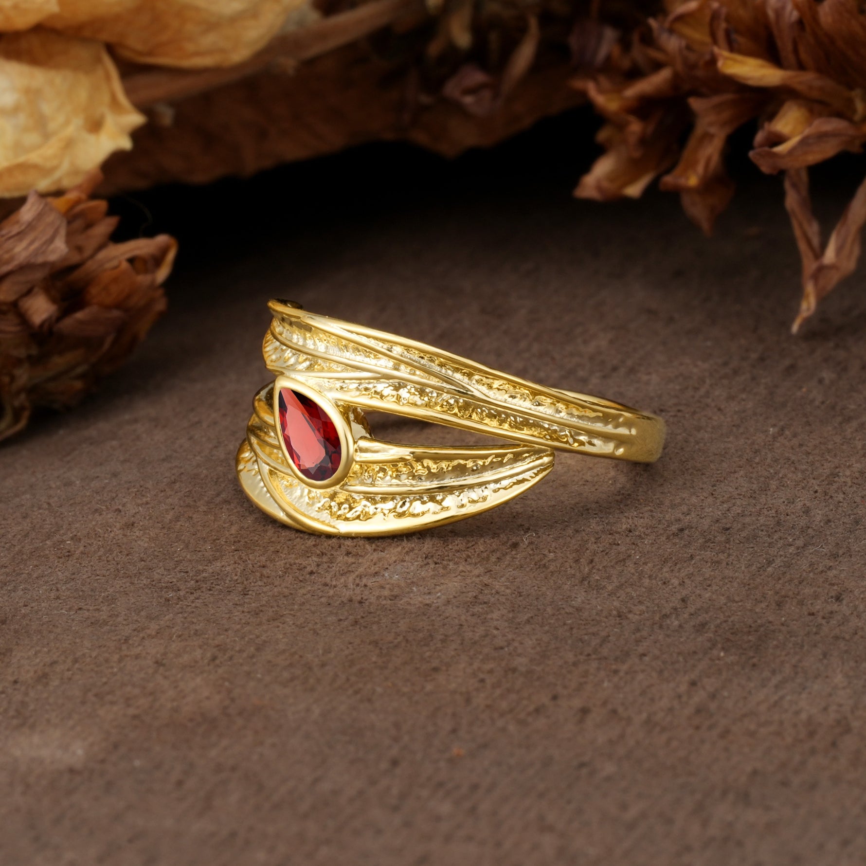 Nature-Inspired Inset Pear Cut Garnet Engagement Ring - Additional view