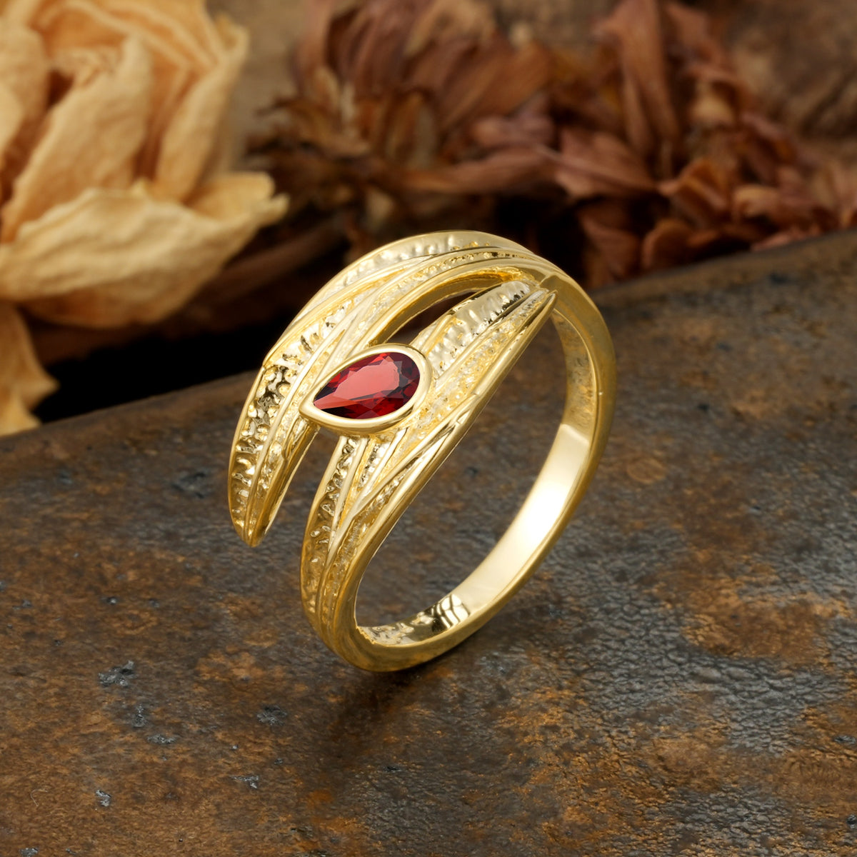 Nature-Inspired Inset Pear Cut Garnet Engagement Ring - Additional view