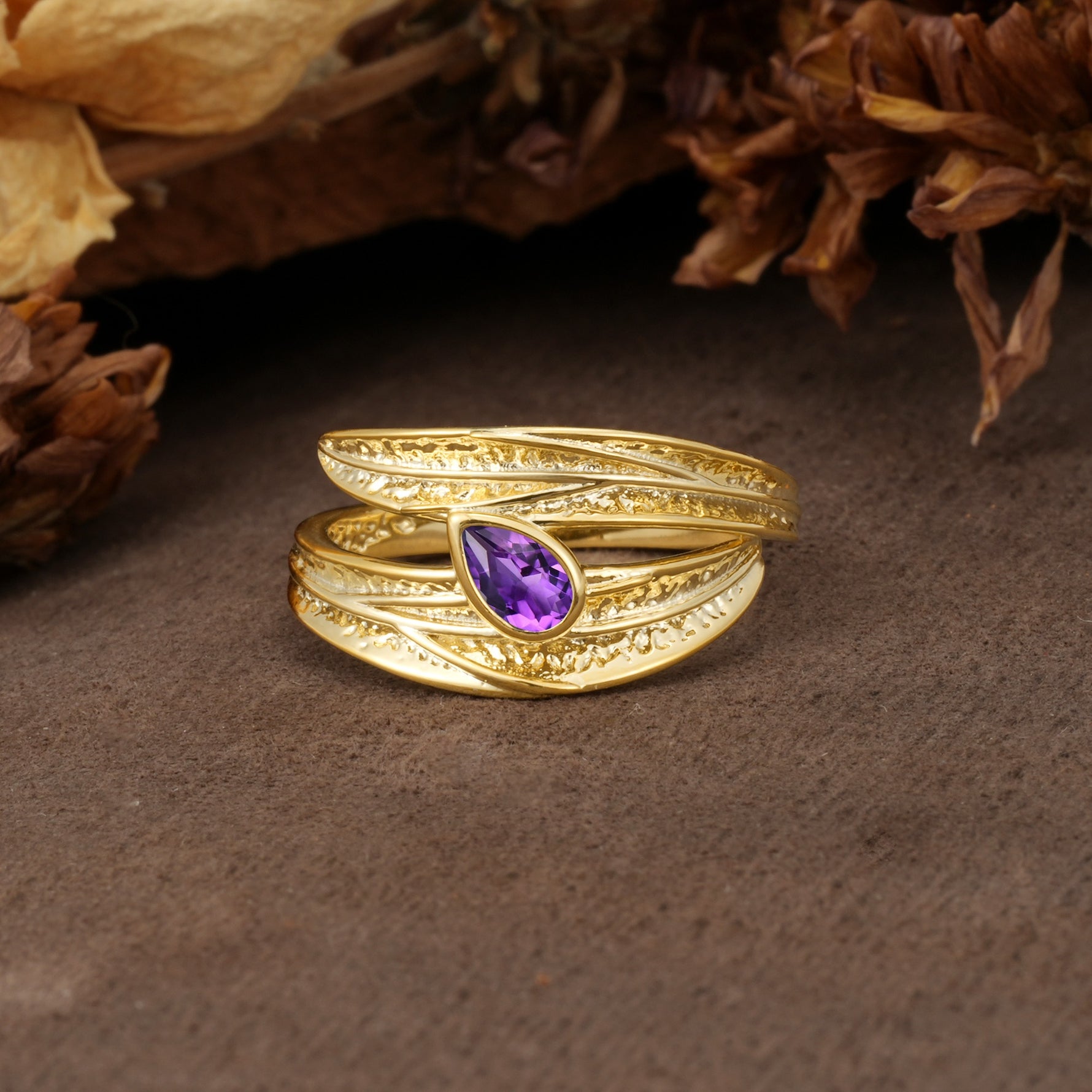 Nature-Inspired Inset Pear Cut Amethyst Engagement Ring - Additional view