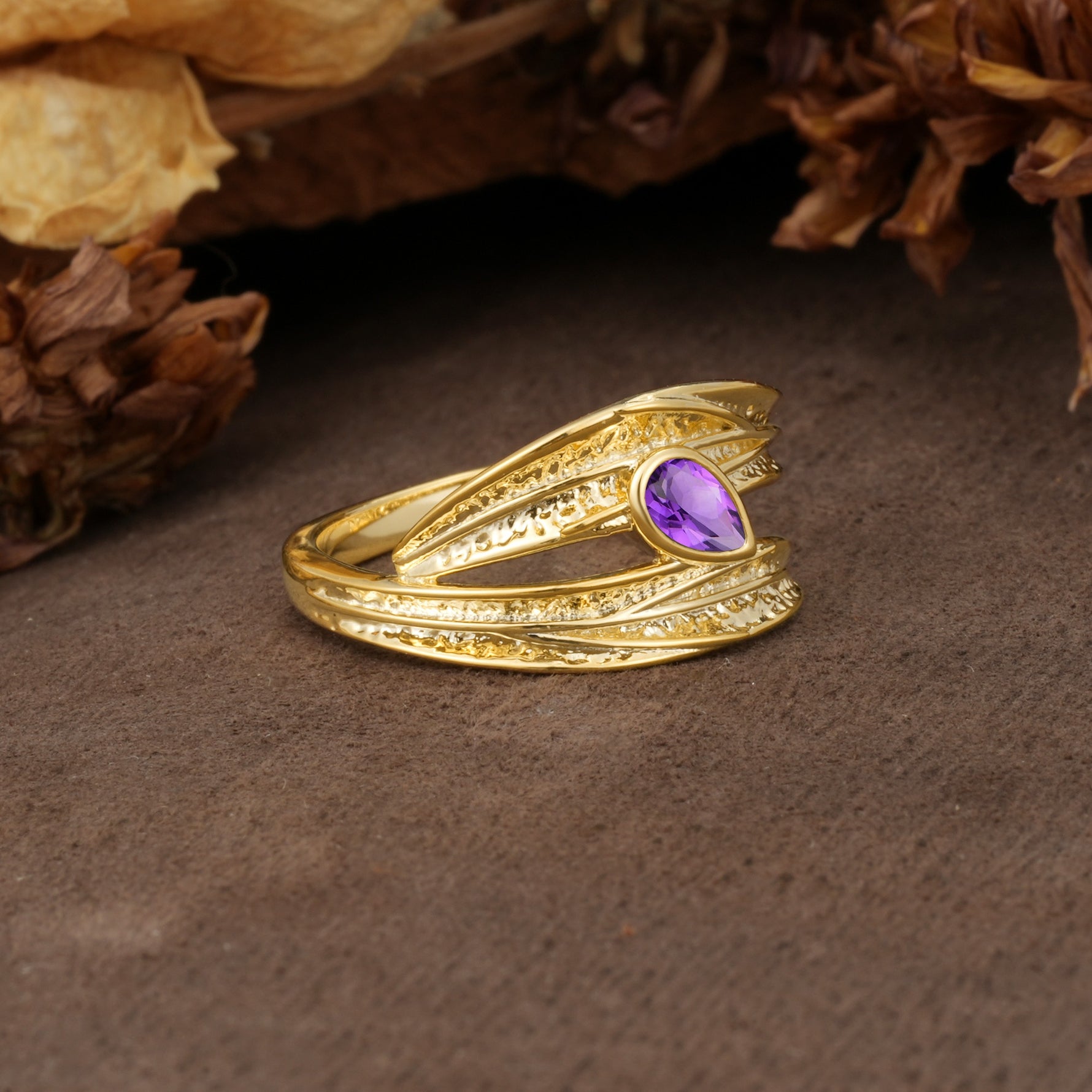 Nature-Inspired Inset Pear Cut Amethyst Engagement Ring - Additional view