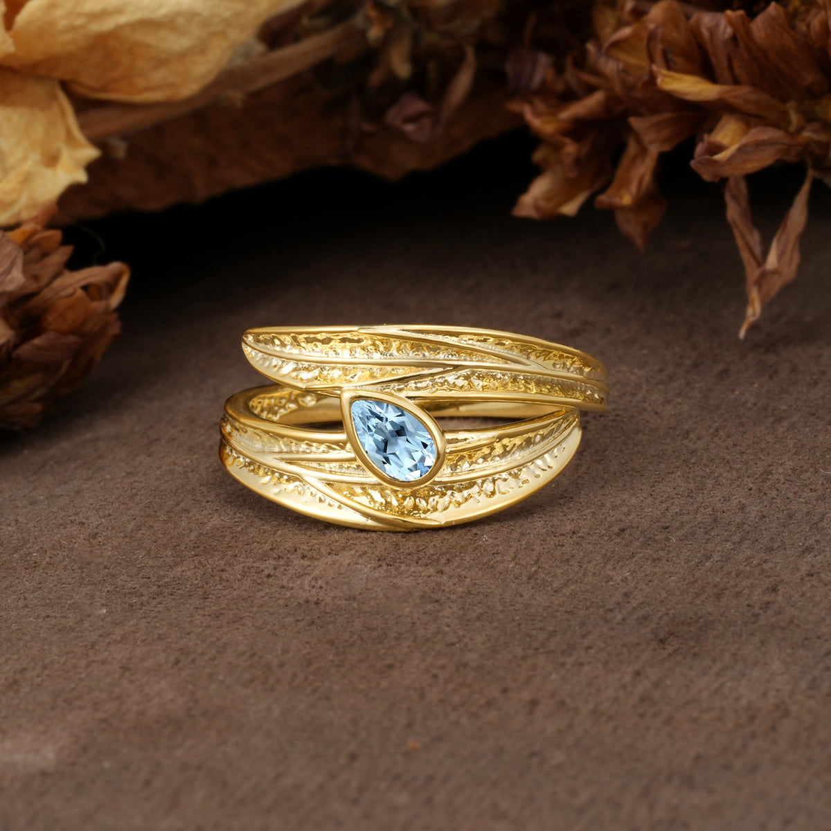 Nature-Inspired Inset Pear Cut Aquamarine Engagement Ring - Additional view