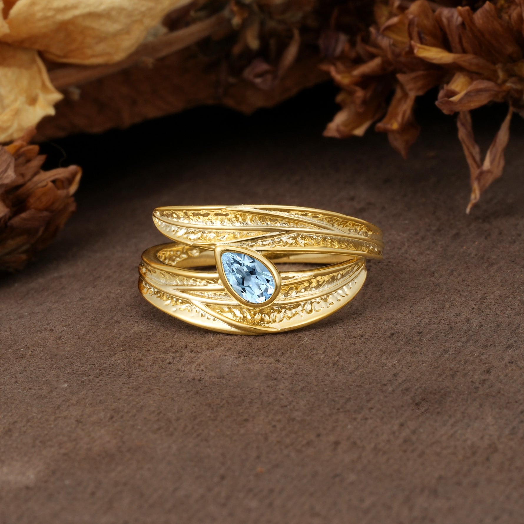 Nature-Inspired Inset Pear Cut Aquamarine Engagement Ring - Additional view