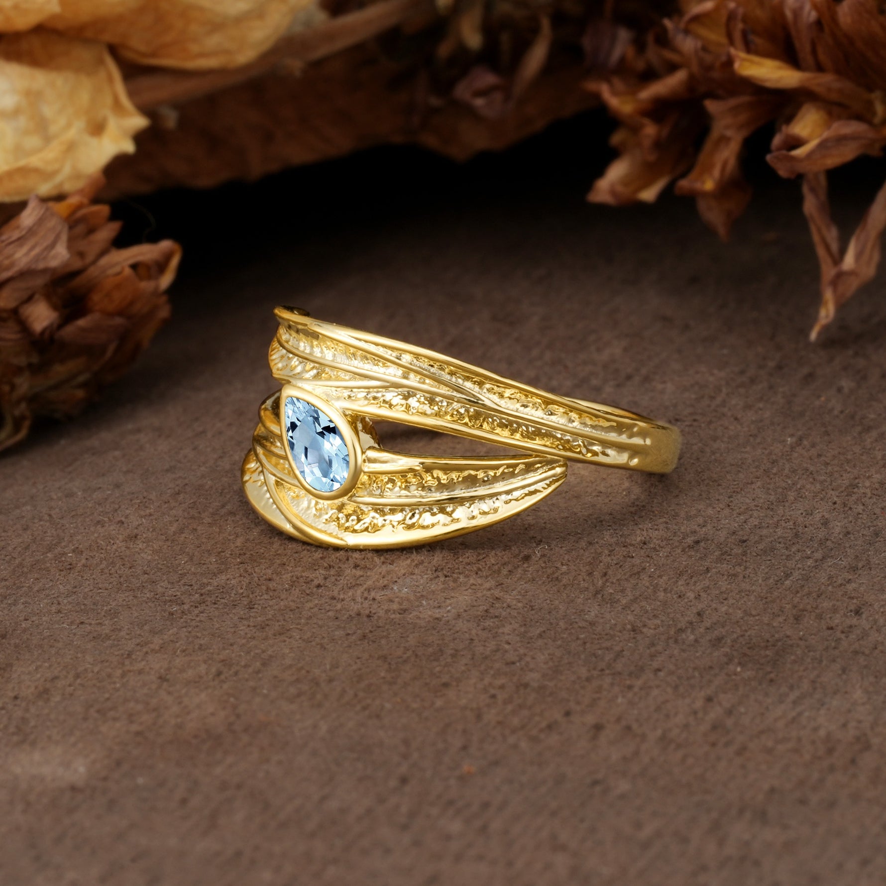 Nature-Inspired Inset Pear Cut Aquamarine Engagement Ring - Additional view
