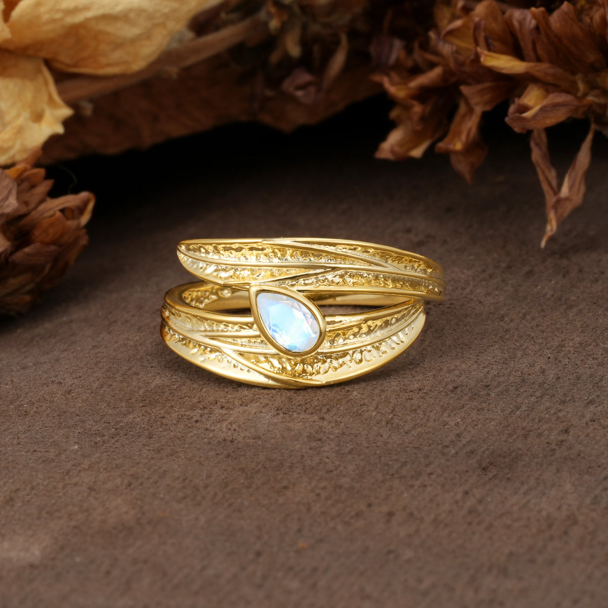 Nature-Inspired Inset Pear Cut Moonstone Engagement Ring - Additional view