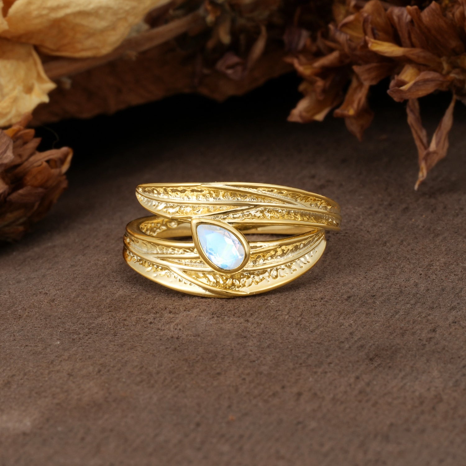 Nature-Inspired Inset Pear Cut Moonstone Engagement Ring - Additional view