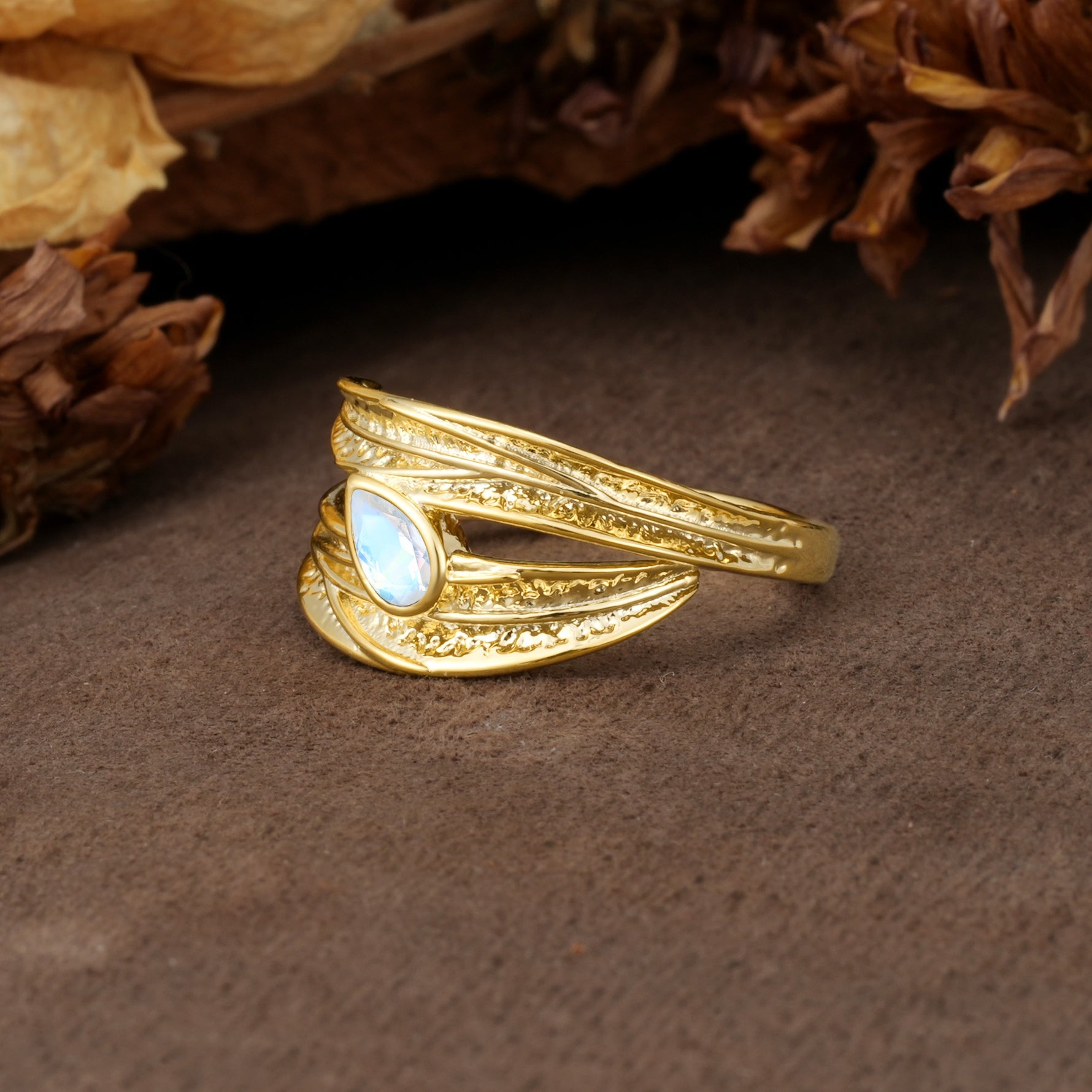 Nature-Inspired Inset Pear Cut Moonstone Engagement Ring - Additional view