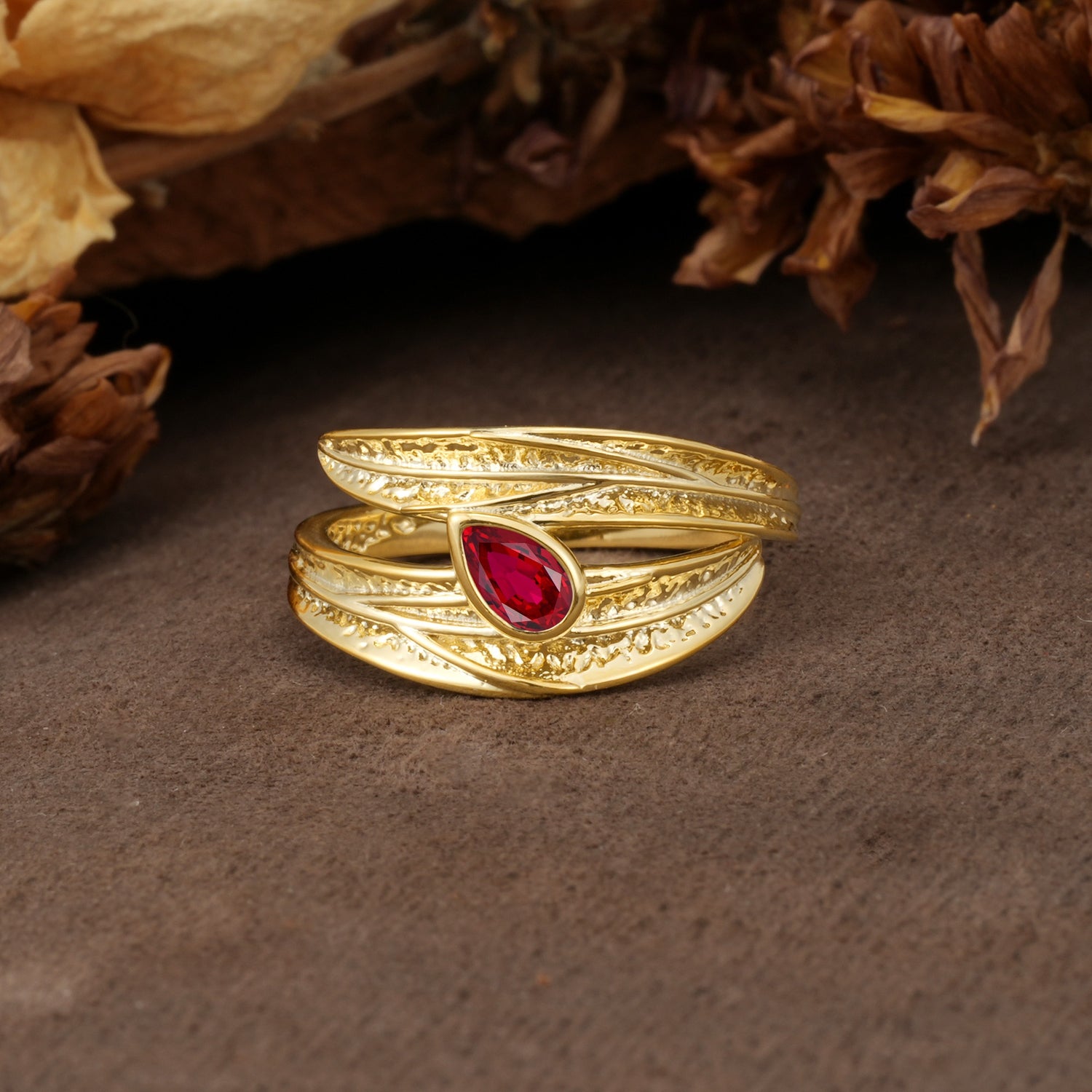 Nature-Inspired Inset Pear Cut Ruby Engagement Ring - Additional view