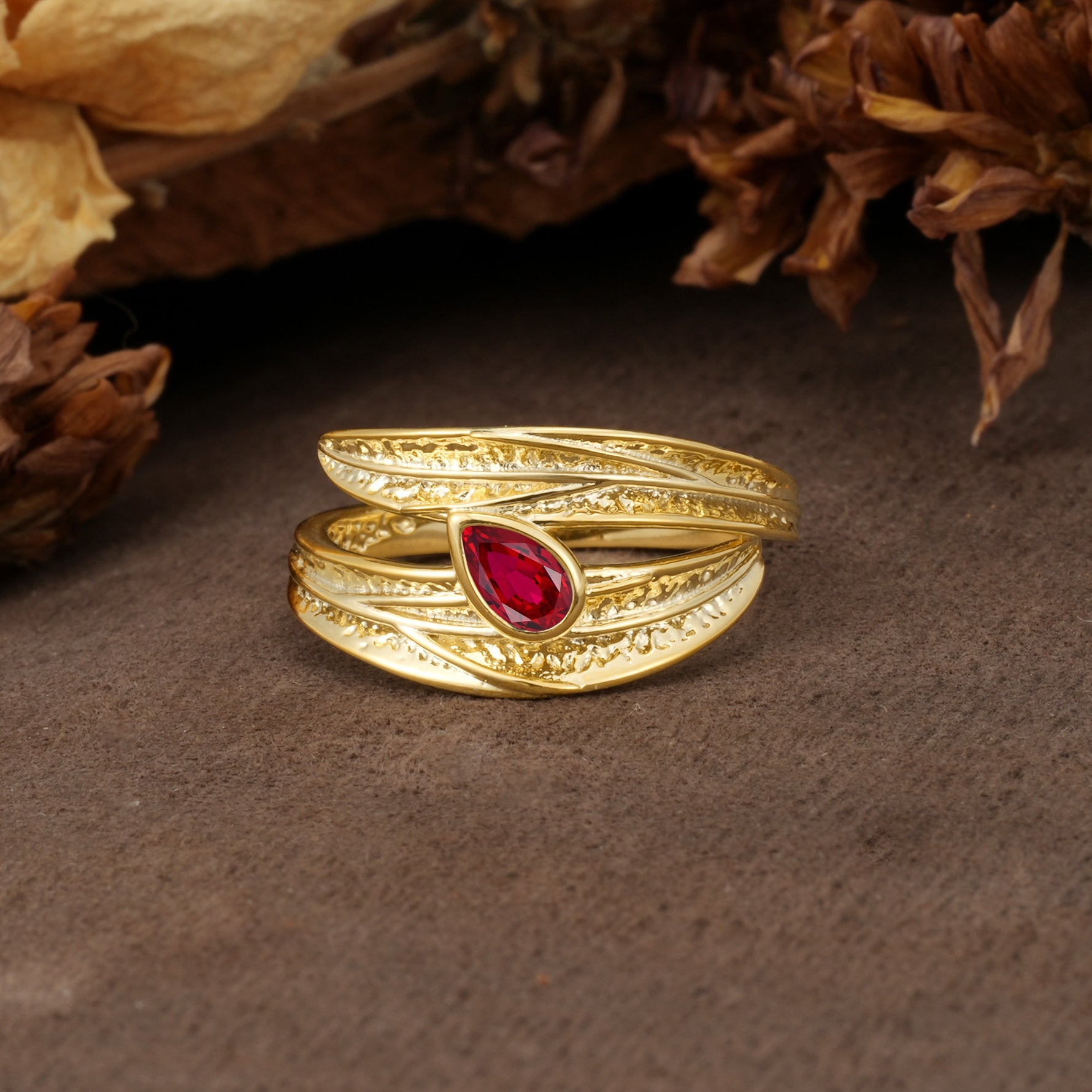 Nature-Inspired Inset Pear Cut Ruby Engagement Ring - Additional view