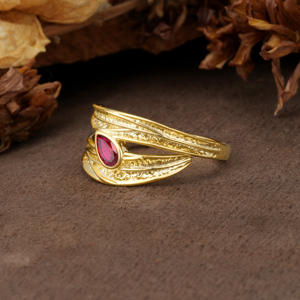 Nature-Inspired Inset Pear Cut Ruby Engagement Ring - Additional view