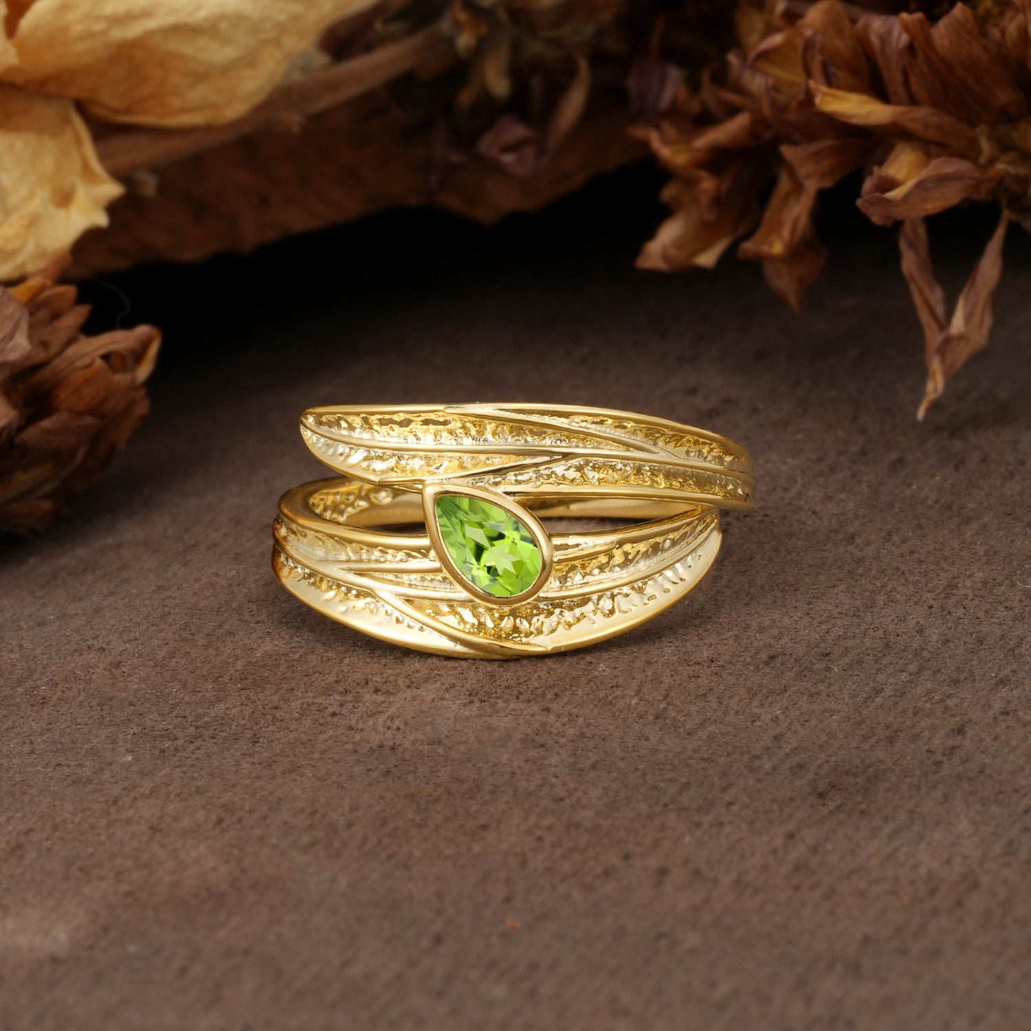 Nature-Inspired Inset Pear Cut Peridot Engagement Ring - Additional view