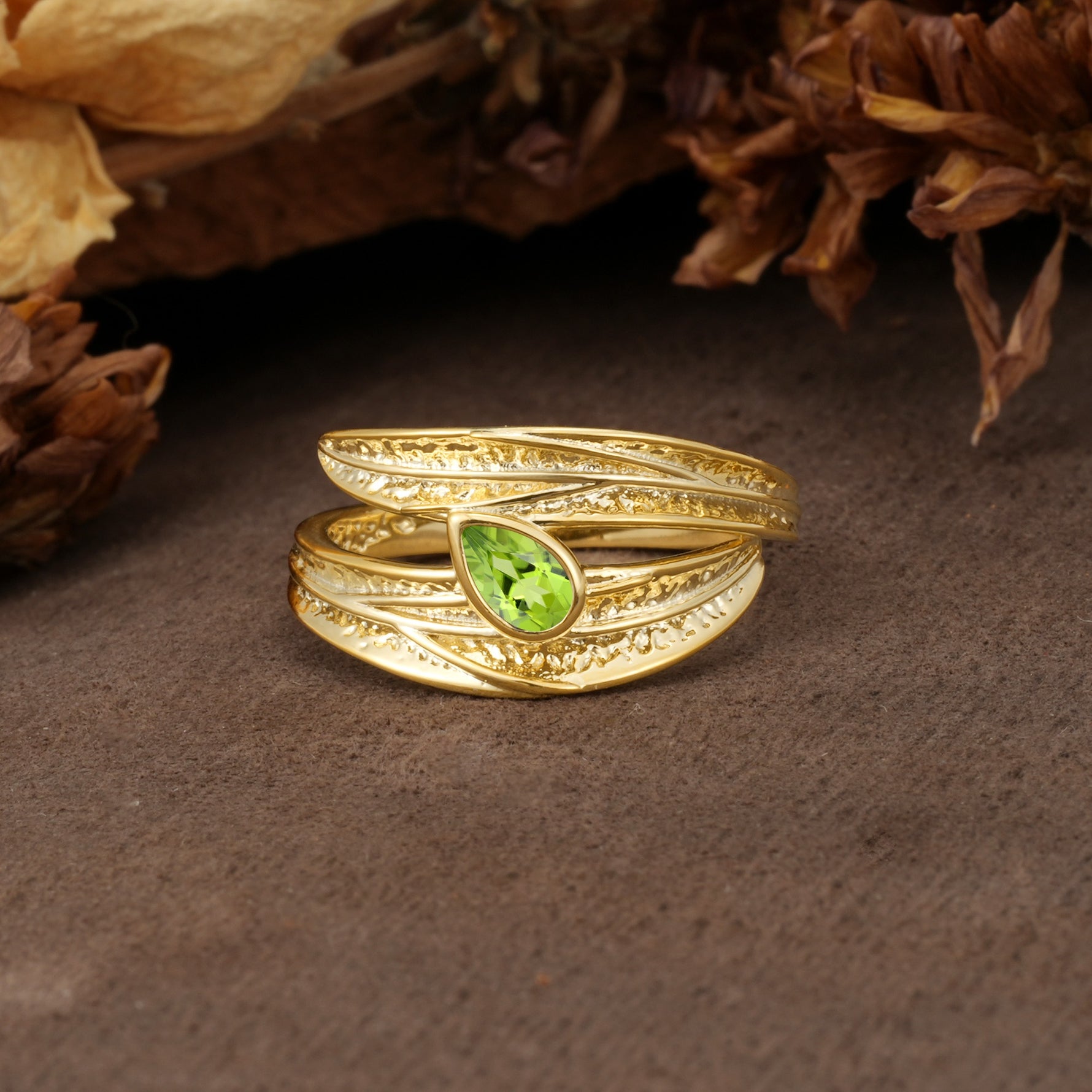 Nature-Inspired Inset Pear Cut Peridot Engagement Ring - Additional view