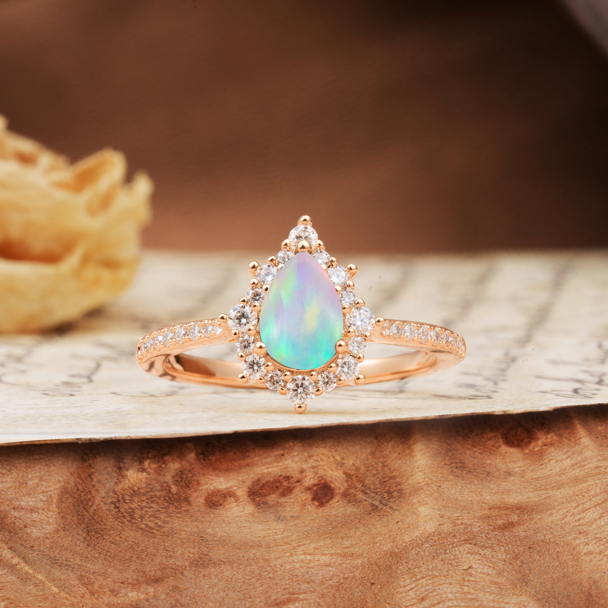 Vintage Classic 3-Prong Pear Cut Fire Opal Engagement Ring - Additional view