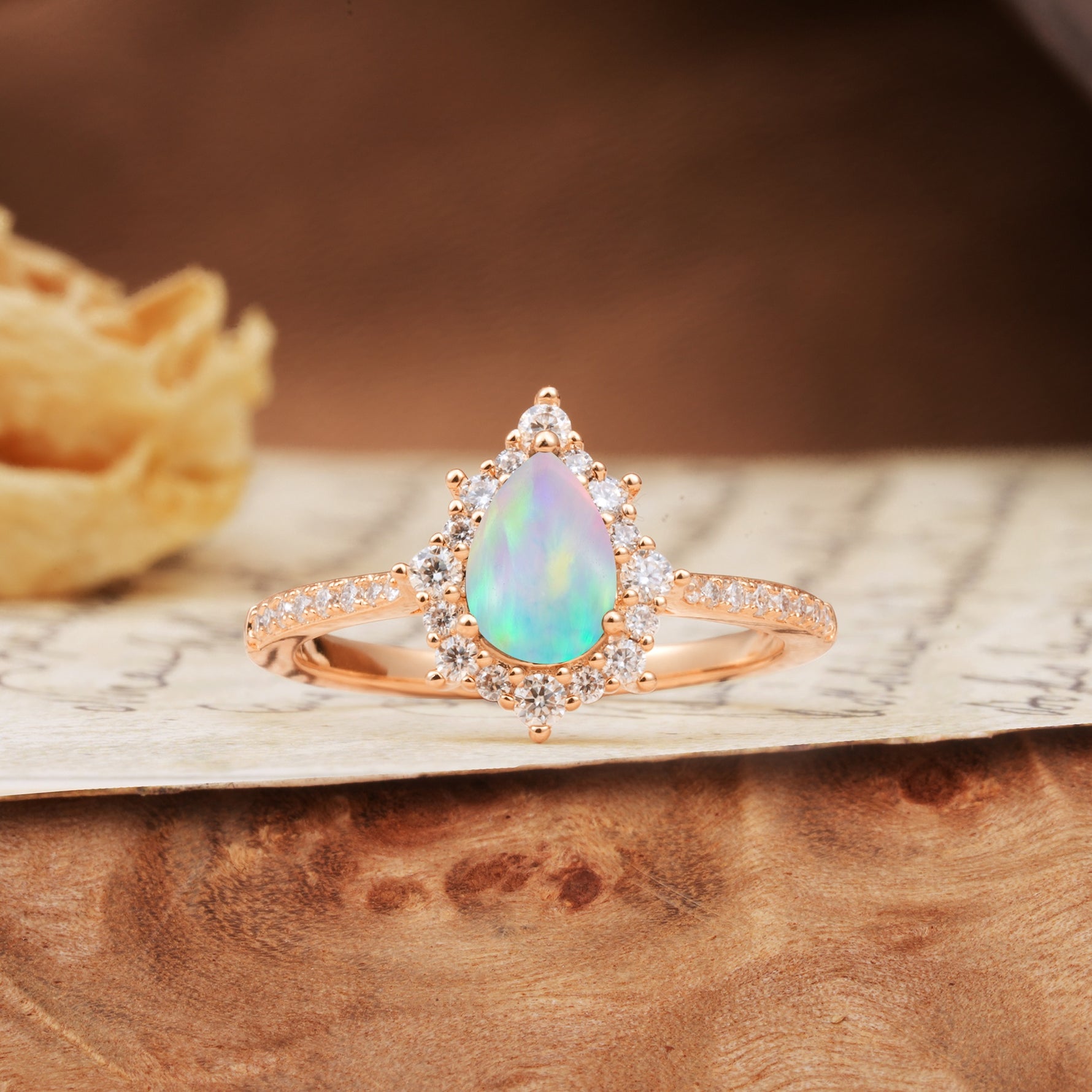 Vintage Classic 3-Prong Pear Cut Fire Opal Engagement Ring - Additional view