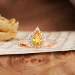Vintage Classic 3-Prong Pear Cut Citrine Engagement Ring - Additional view