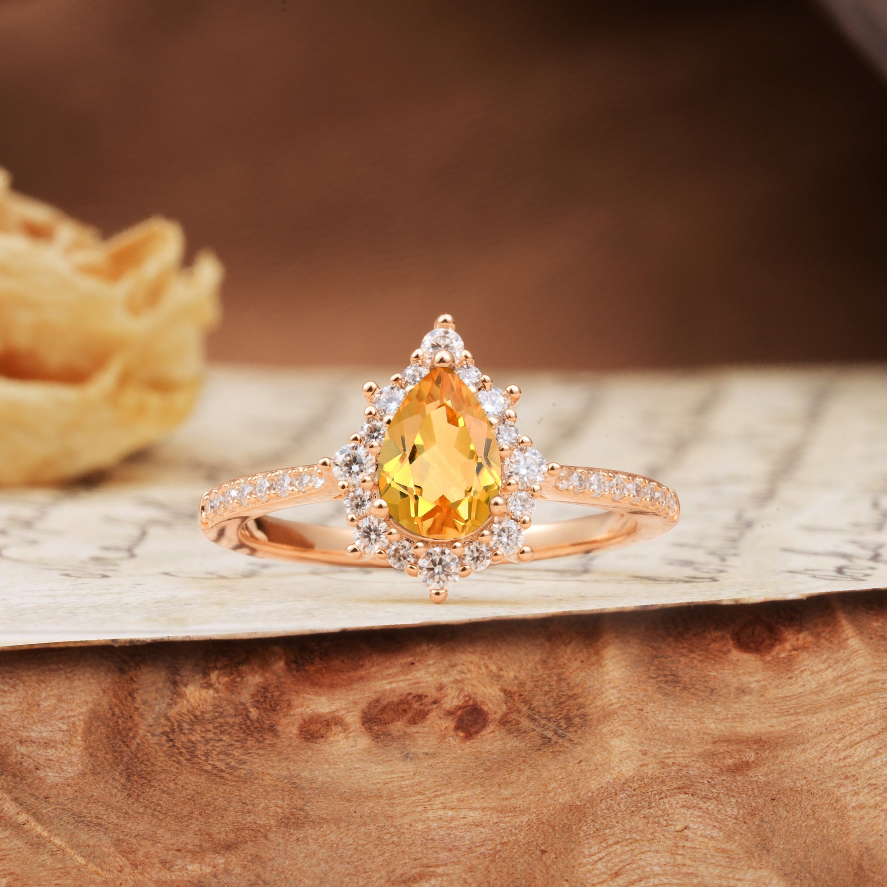 Vintage Classic 3-Prong Pear Cut Citrine Engagement Ring - Additional view