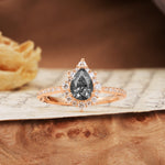 Vintage Classic 3-Prong Pear Cut Black Rutilated Quartz Engagement Ring - Additional view