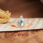 Vintage Classic 3-Prong Pear Cut Moss Agate Engagement Ring - Additional view