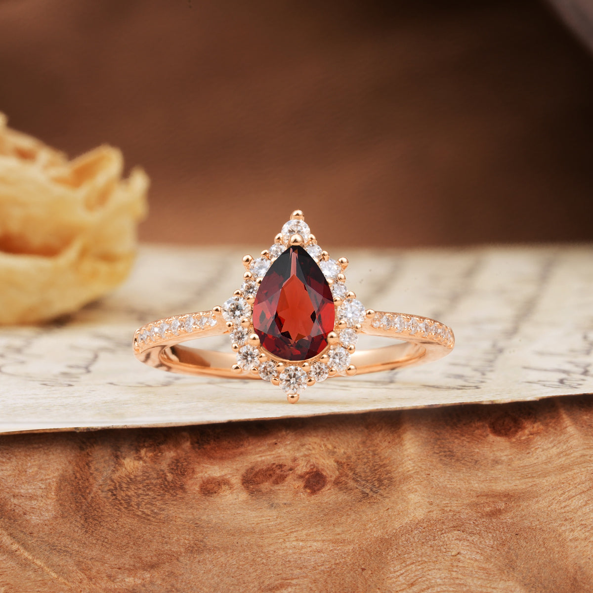 Vintage Classic 3-Prong Pear Cut Garnet Engagement Ring - Additional view