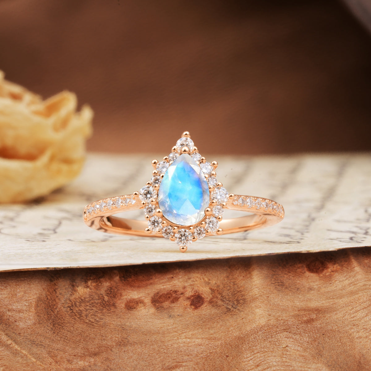 Vintage Classic 3-Prong Pear Cut Moonstone Engagement Ring - Additional view