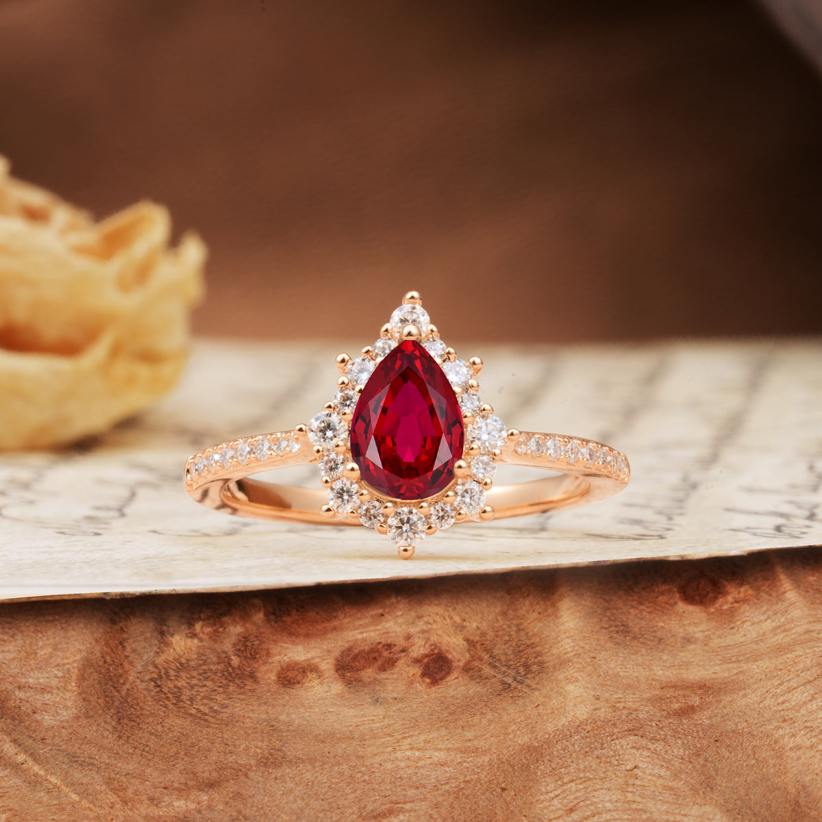 Vintage Classic 3-Prong Pear Cut Ruby Engagement Ring - Additional view