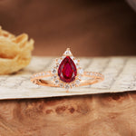 Vintage Classic 3-Prong Pear Cut Ruby Engagement Ring - Additional view