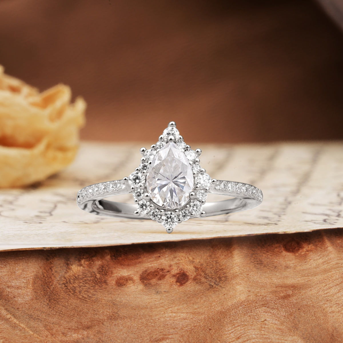 Vintage Classic 3-Prong Pear Cut Moissanite Engagement Ring - Additional view