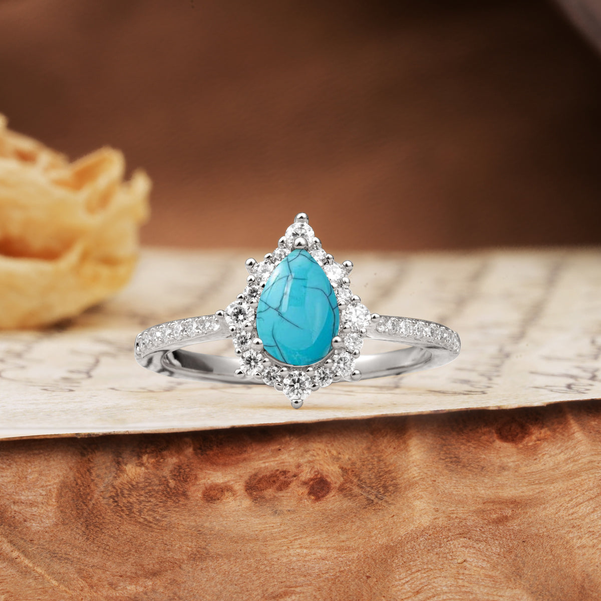 Vintage Classic 3-Prong Pear Cut Turquoise Engagement Ring - Additional view