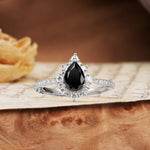 Vintage Classic 3-Prong Pear Cut Black Onyx Engagement Ring - Additional view