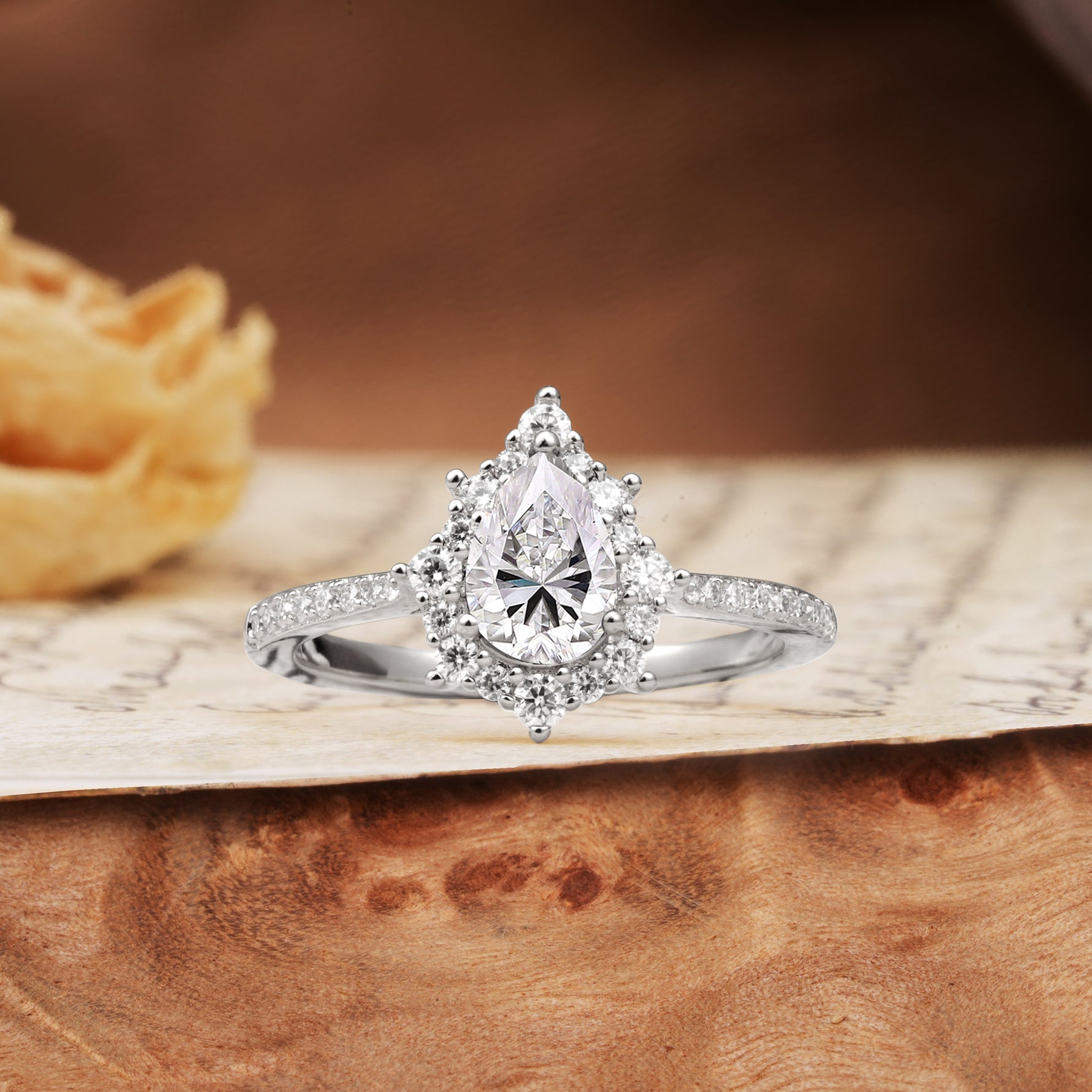 Vintage Classic 3-Prong Pear Cut Lab Diamond Engagement Ring - Additional view