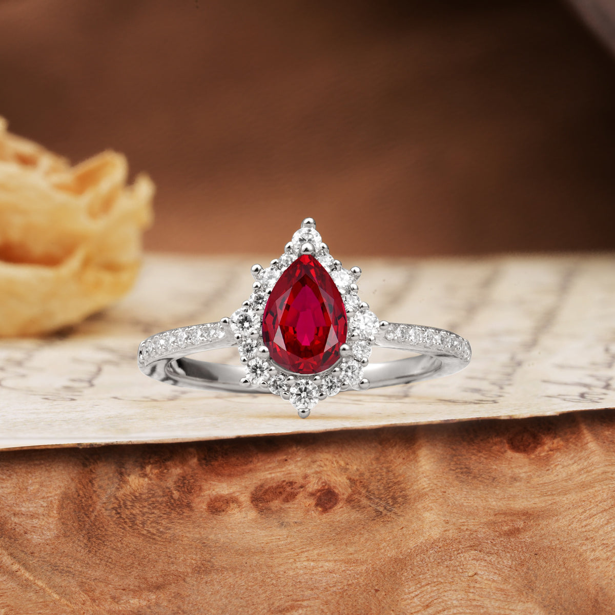 Vintage Classic 3-Prong Pear Cut Ruby Engagement Ring - Additional view