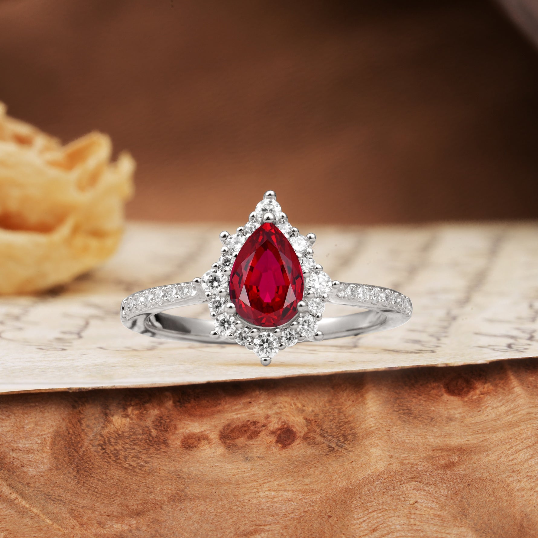 Vintage Classic 3-Prong Pear Cut Ruby Engagement Ring - Additional view