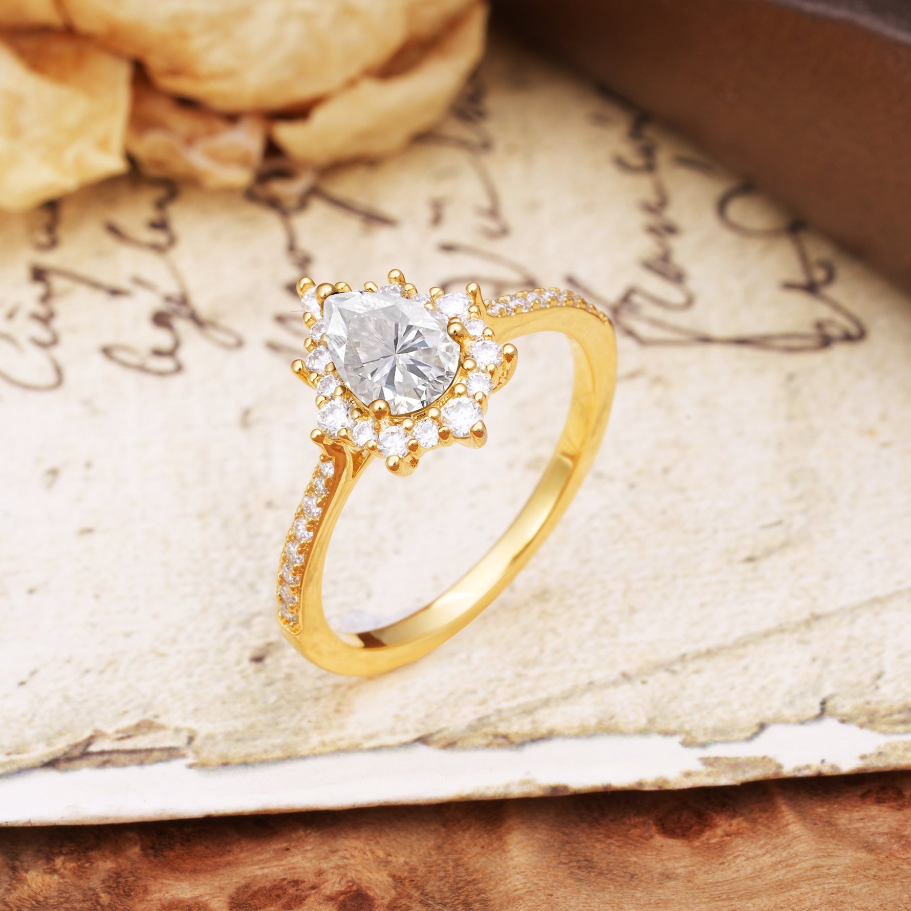 Vintage Classic 3-Prong Pear Cut Moissanite Engagement Ring - Additional view