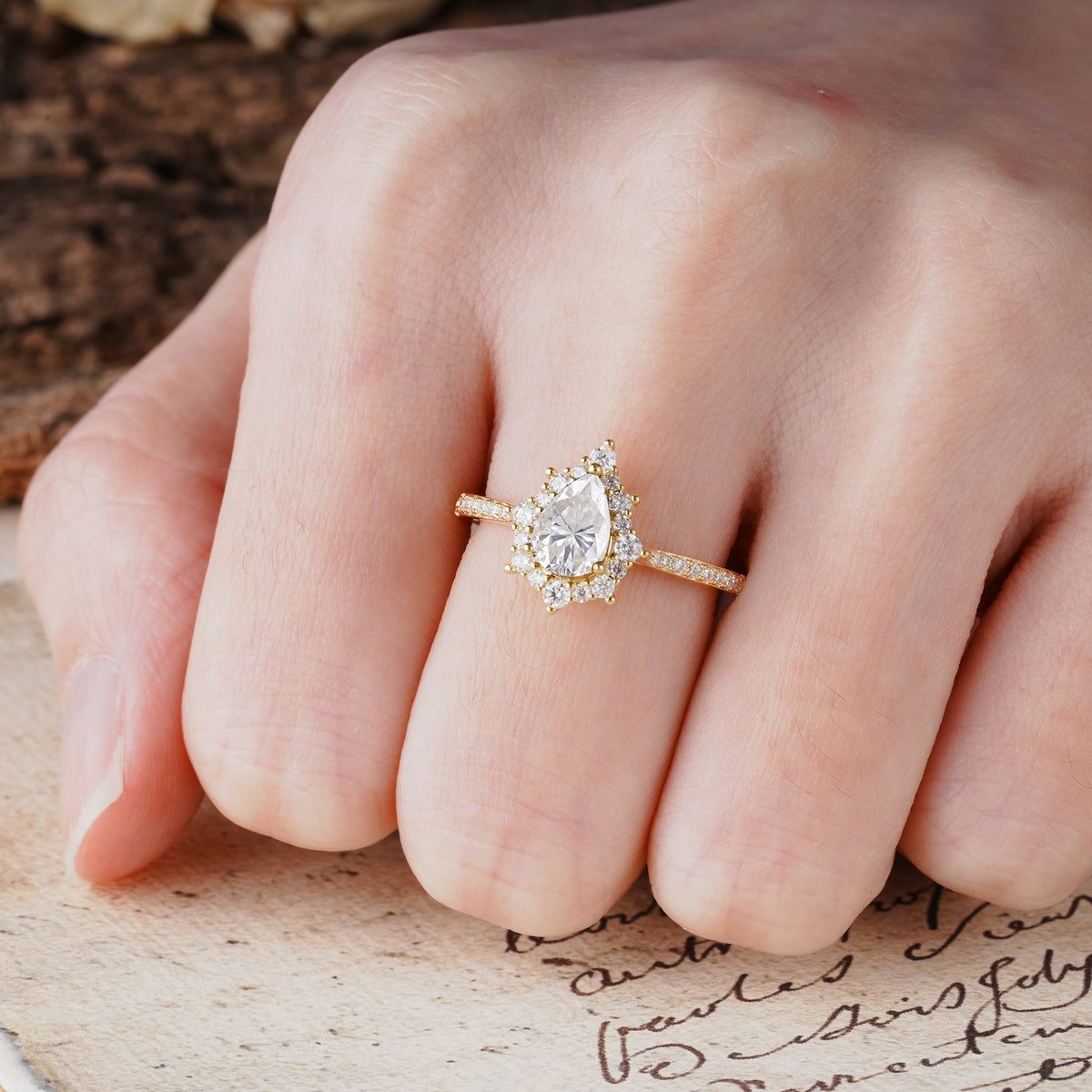 Vintage Classic 3-Prong Pear Cut Moissanite Engagement Ring - Additional view