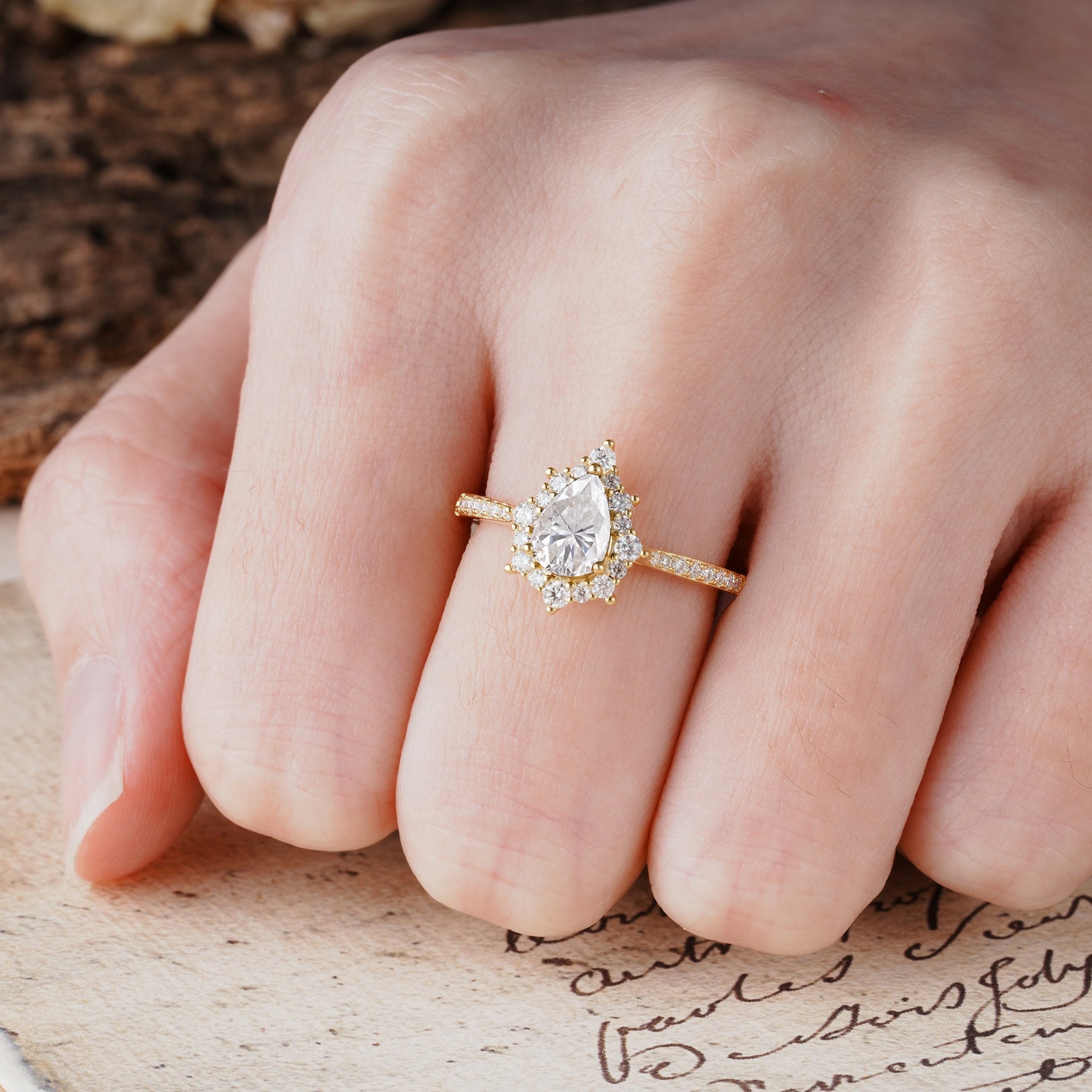 Vintage Classic 3-Prong Pear Cut Moissanite Engagement Ring - Additional view