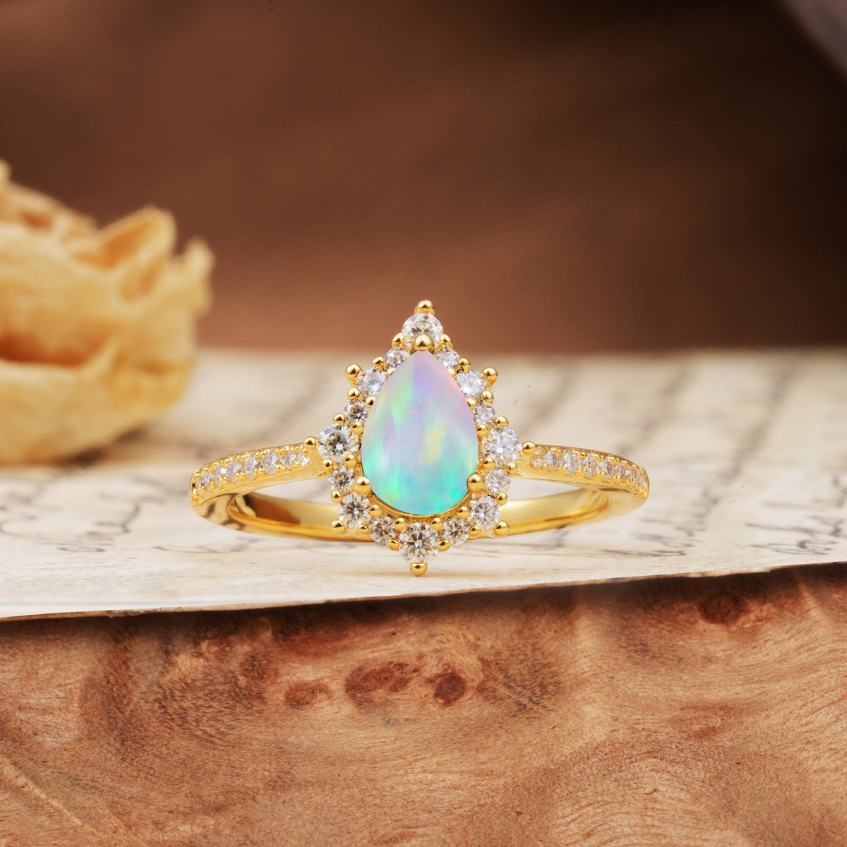 Vintage Classic 3-Prong Pear Cut Fire Opal Engagement Ring - Additional view
