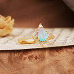 Vintage Classic 3-Prong Pear Cut Fire Opal Engagement Ring - Additional view