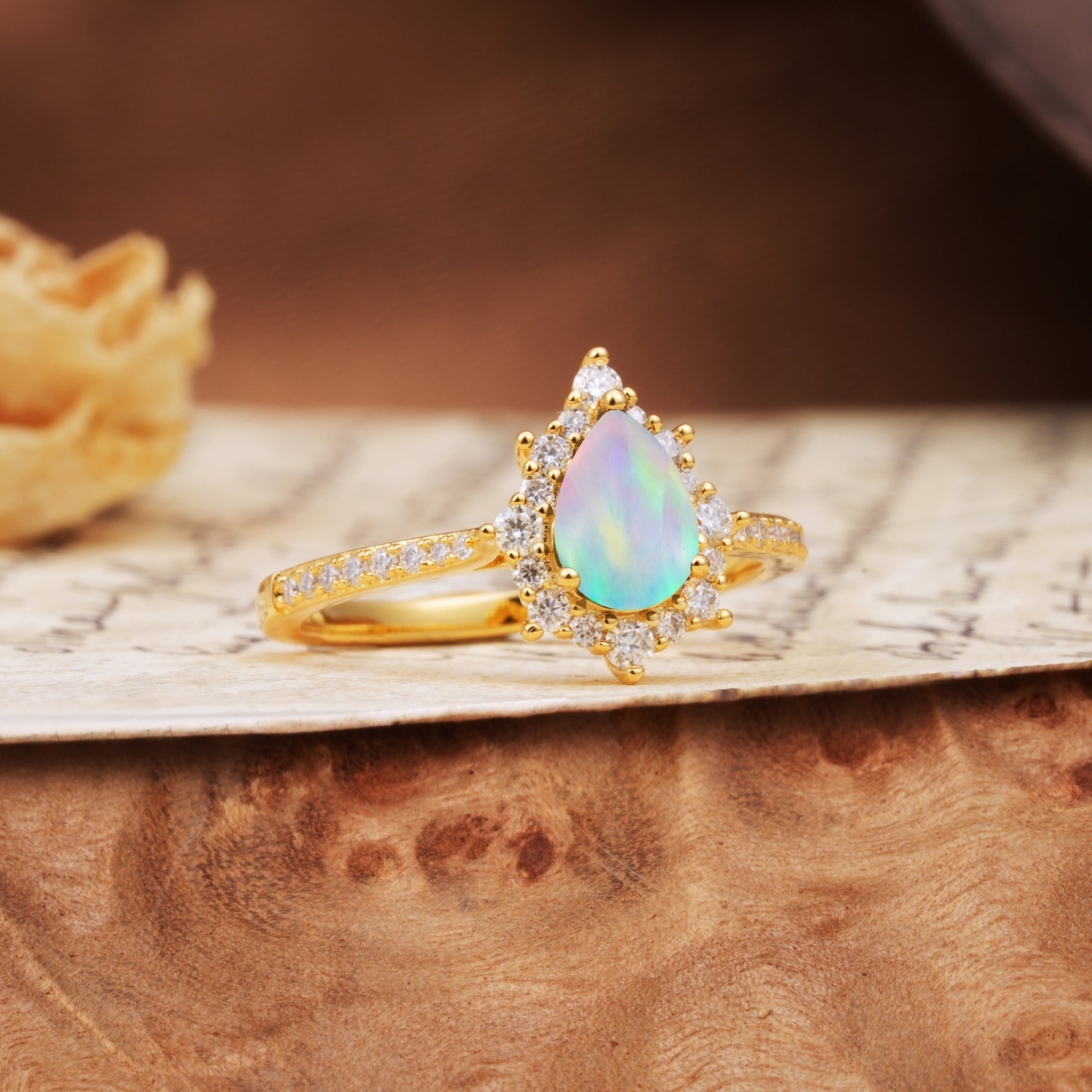 Vintage Classic 3-Prong Pear Cut Fire Opal Engagement Ring - Additional view