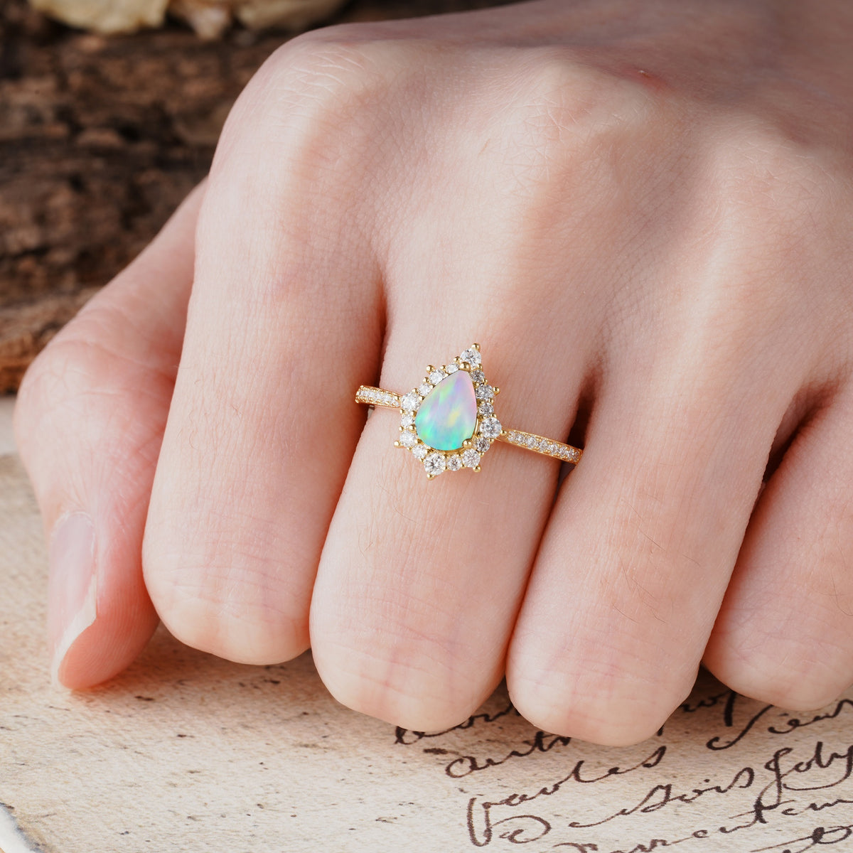 Vintage Classic 3-Prong Pear Cut Fire Opal Engagement Ring - Additional view