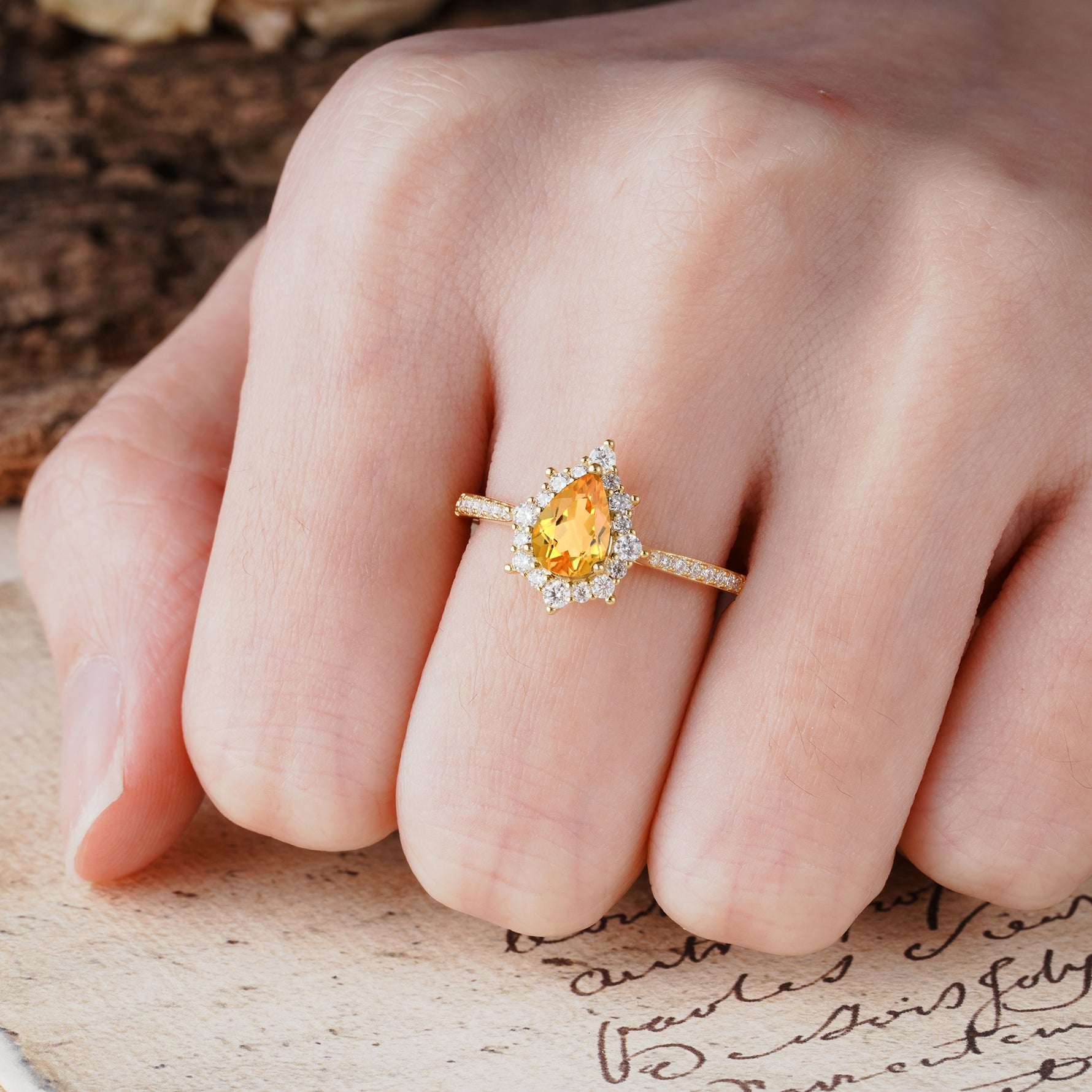 Vintage Classic 3-Prong Pear Cut Citrine Engagement Ring - Additional view
