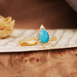 Vintage Classic 3-Prong Pear Cut Turquoise Engagement Ring - Additional view