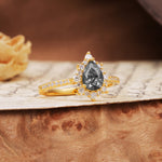 Vintage Classic 3-Prong Pear Cut Black Rutilated Quartz Engagement Ring - Additional view