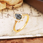 Vintage Classic 3-Prong Pear Cut Black Rutilated Quartz Engagement Ring - Additional view
