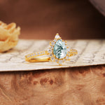 Vintage Classic 3-Prong Pear Cut Moss Agate Engagement Ring - Additional view