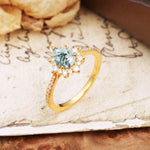 Vintage Classic 3-Prong Pear Cut Moss Agate Engagement Ring - Additional view